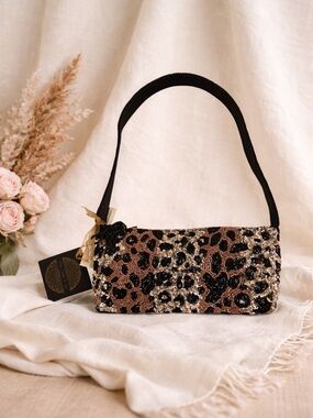 From India to You Leopard Print Beaded Shoulder Bag